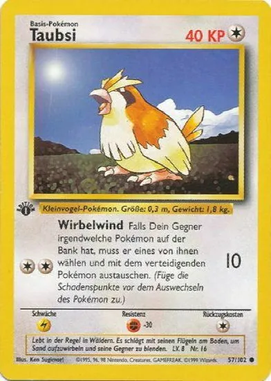 Pidgey, Base Set (1st Edition & Shadowless)