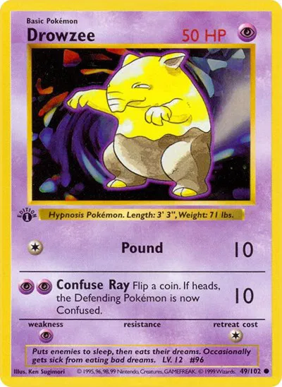 Drowzee, Base Set (1st Edition & Shadowless)