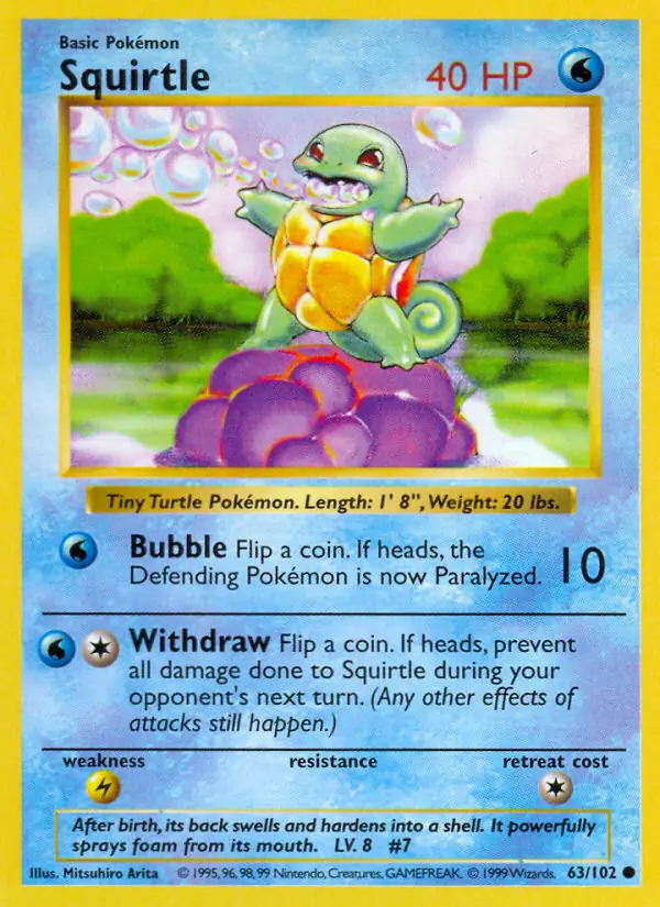 Squirtle, Base Set (1st Edition & Shadowless)