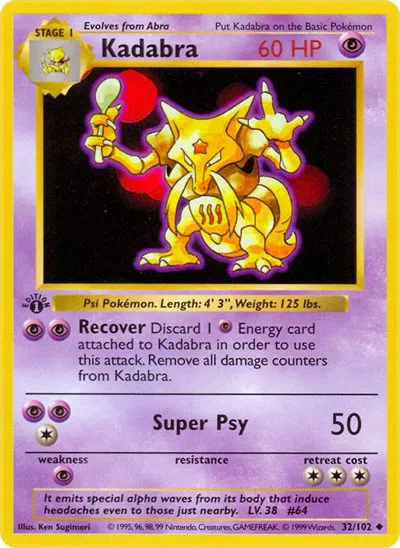 Kadabra, Base Set (1st Edition & Shadowless)